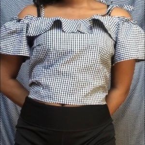 Gingham, off the shoulder, tie dress